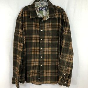 R G men’s 2XL corduroy shirt Button up brown plaid